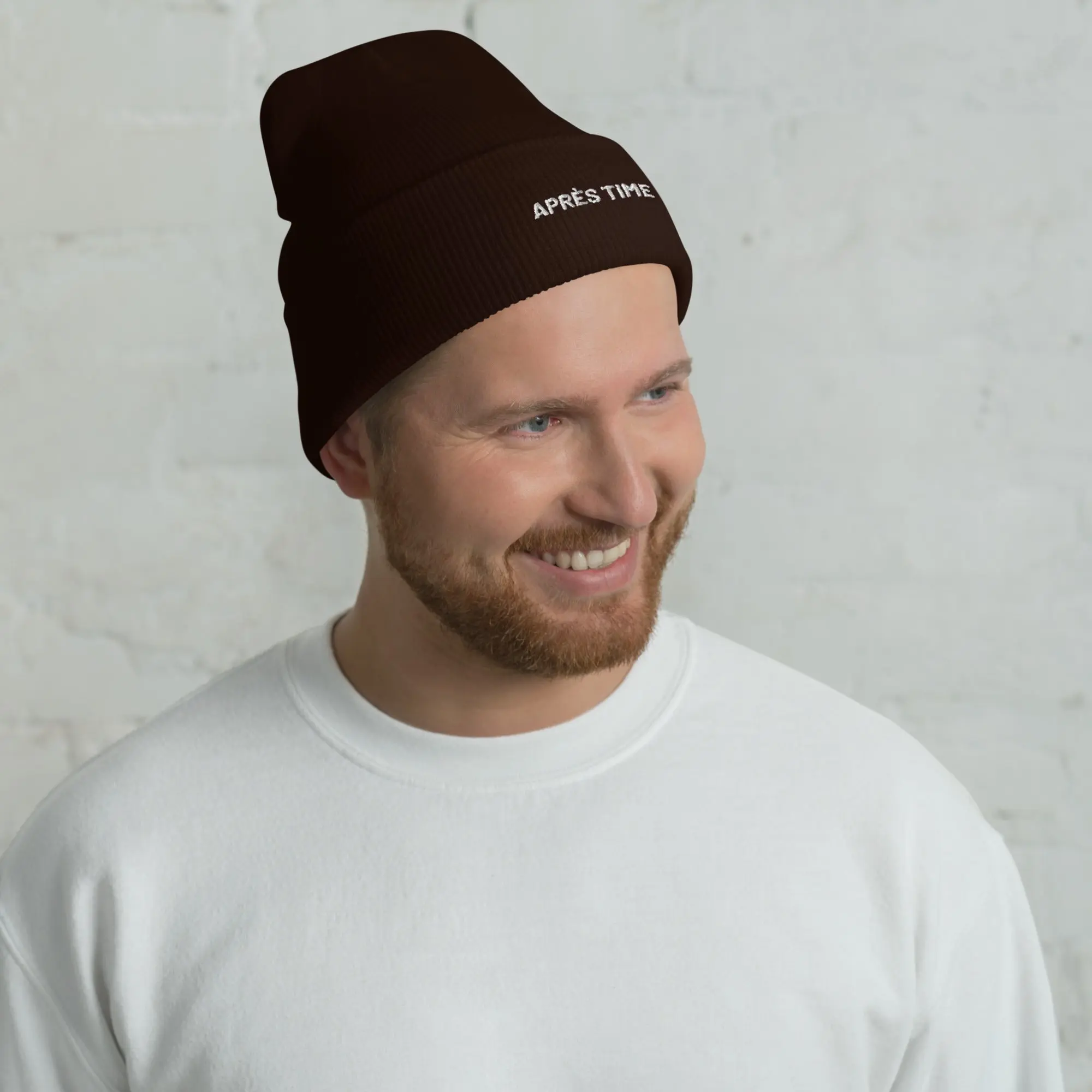 Cuffed Beanie Après Time White Letters - Image 3