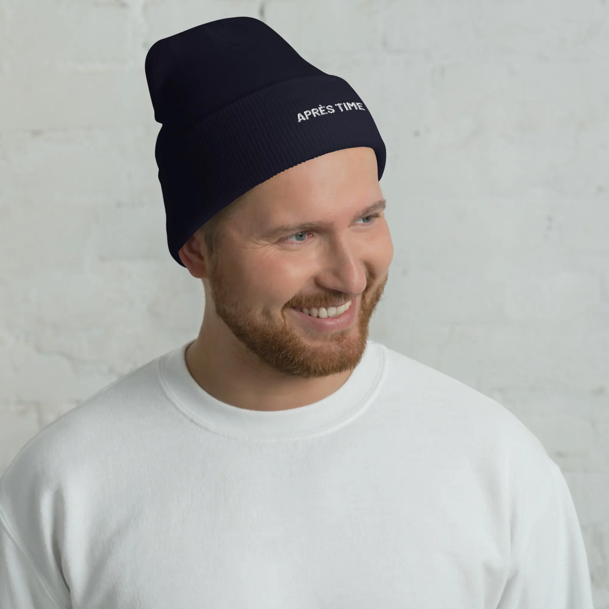 Cuffed Beanie Après Time White Letters - Image 4