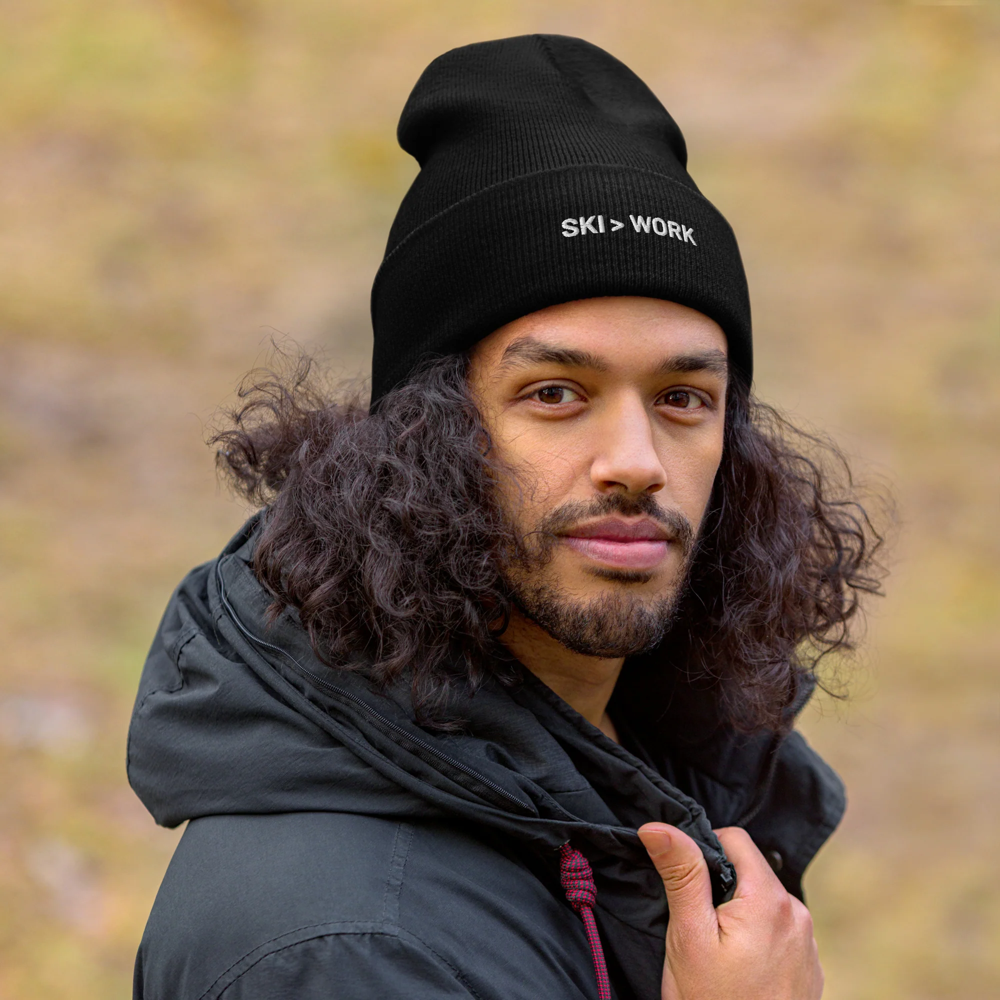 Cuffed Beanie Ski > Work White Letters - Image 3
