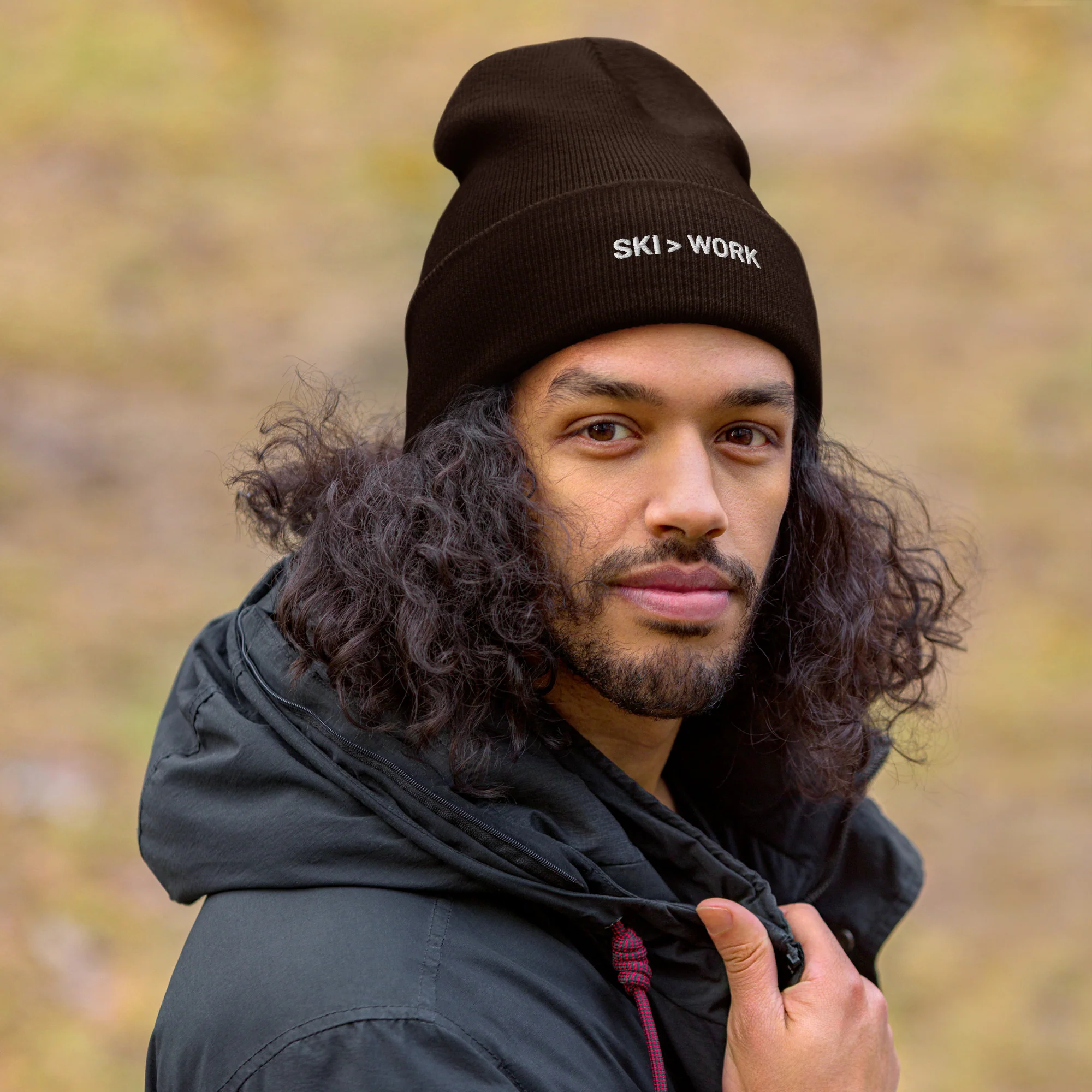 Cuffed Beanie Ski > Work White Letters - Image 4
