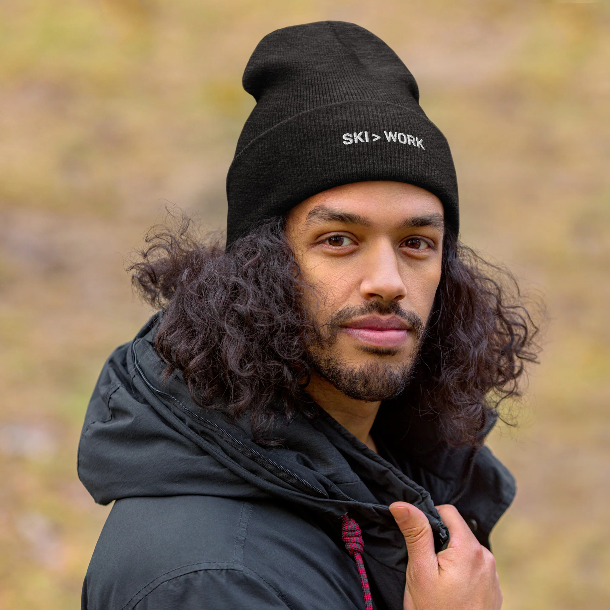 Cuffed Beanie Ski > Work White Letters - Image 6