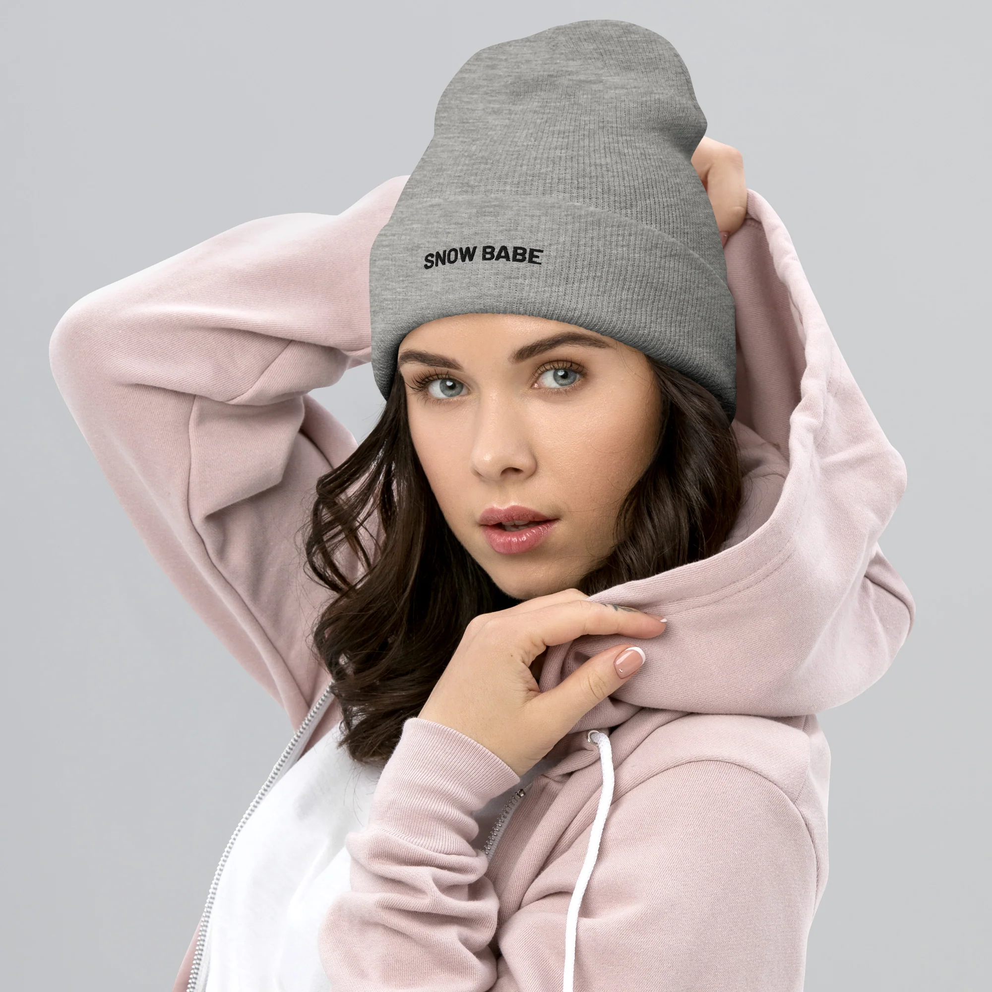 Cuffed Beanie Snow Babe Black Letters - Image 3