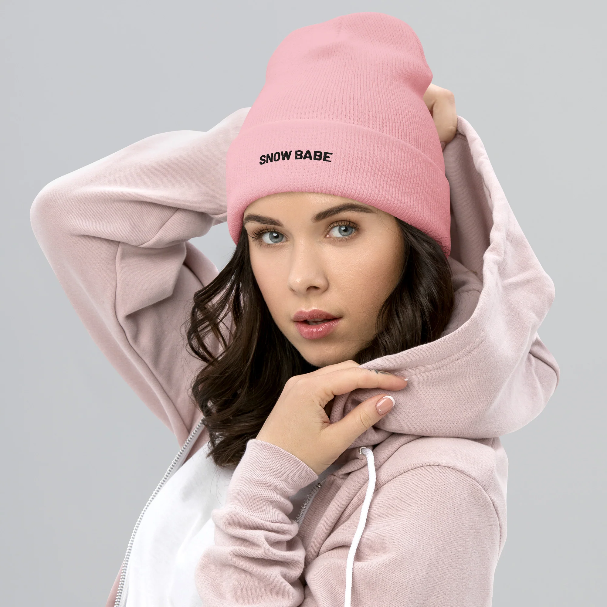 Cuffed Beanie Snow Babe Black Letters - Image 5